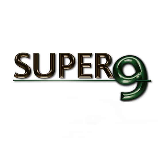 Super9 logo with a white background landscape banner